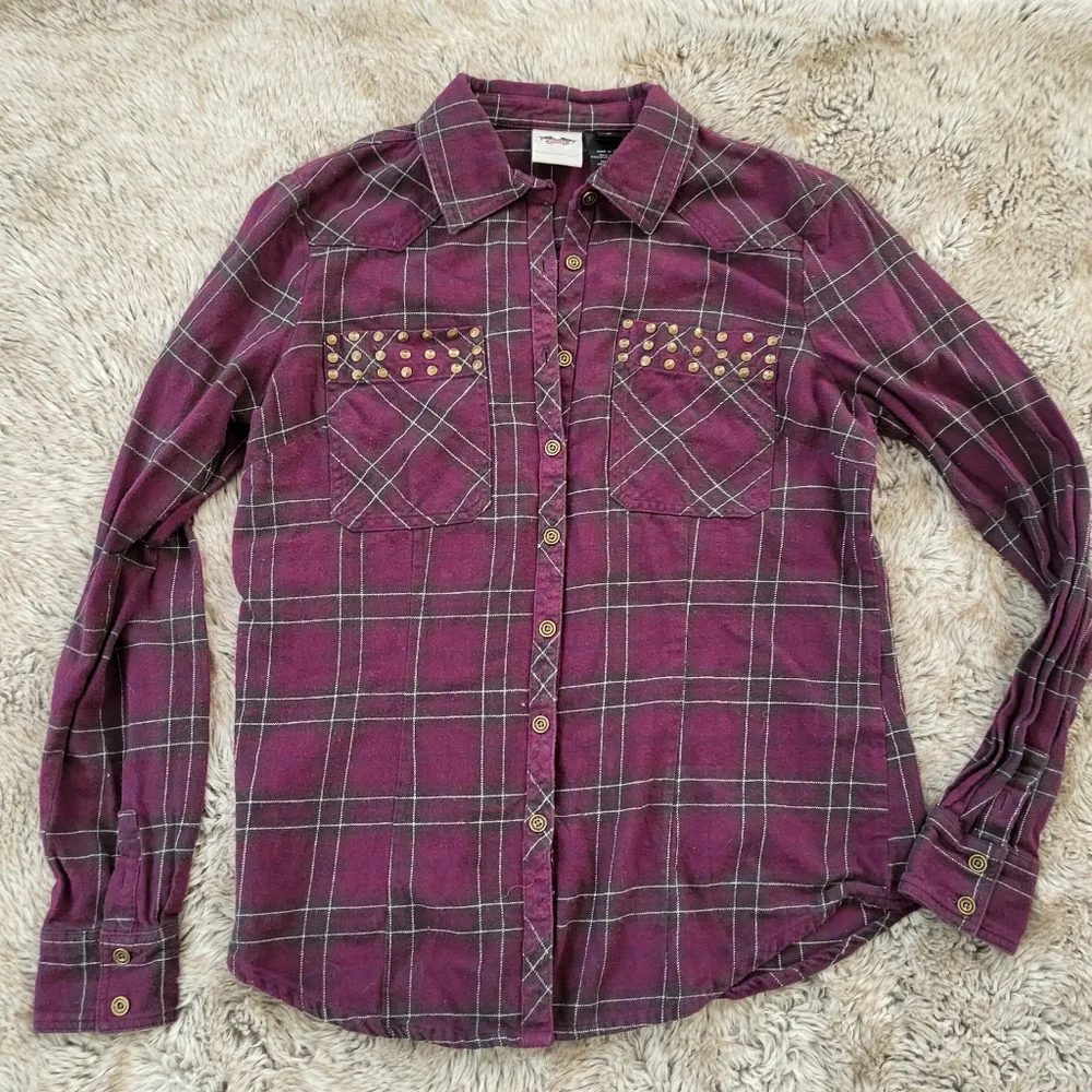 Harley-Davidson Women's Studded Pocket Flannel Shirt Magenta Plaid Size Medium - Picture 1 of 9